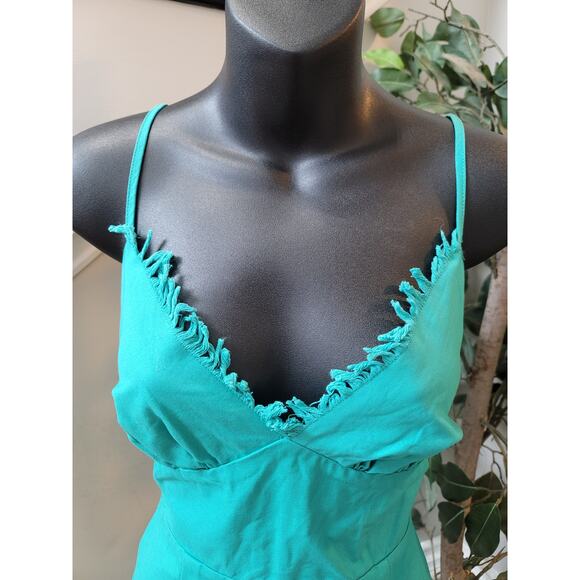 Pink Lily Dress Womens XS Teal Sleeveless Mini Fringe Trim Slit Party Summer - Picture 2 of 10
